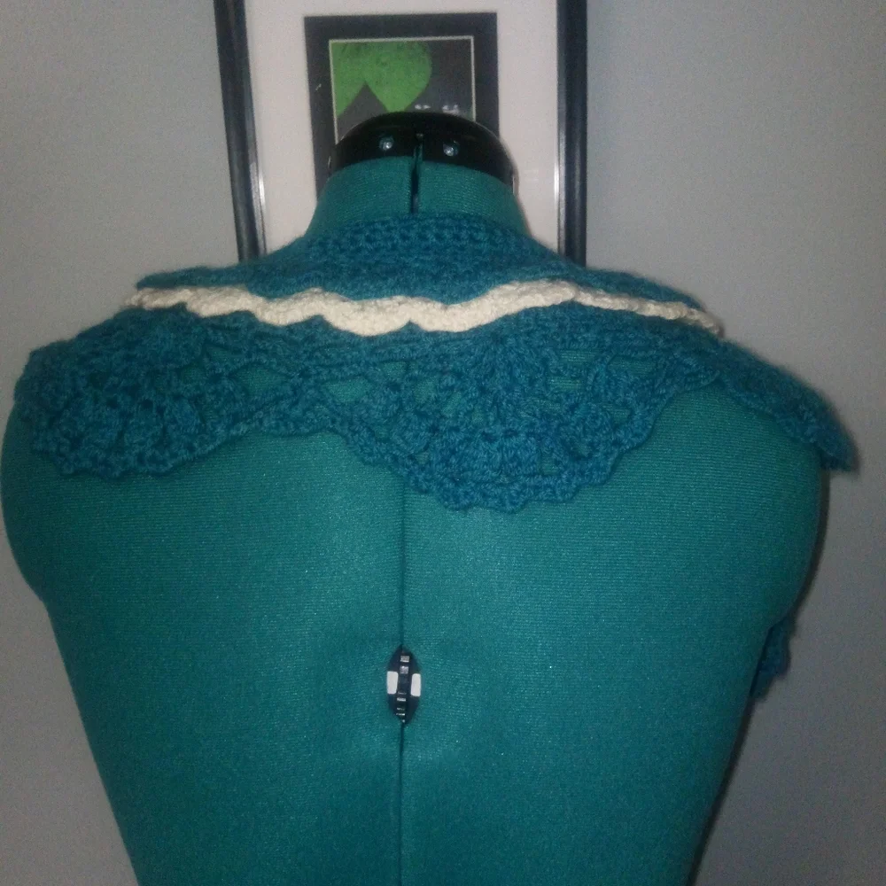 Crochet Multi-Wear Scarf/Wrap/Vest/Accessory in Teal & White NEW